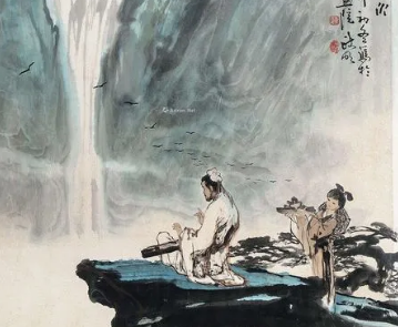 高山流水圖 纯手绘日出高山流水瀑布风景油画玄关图片下载_红动中国